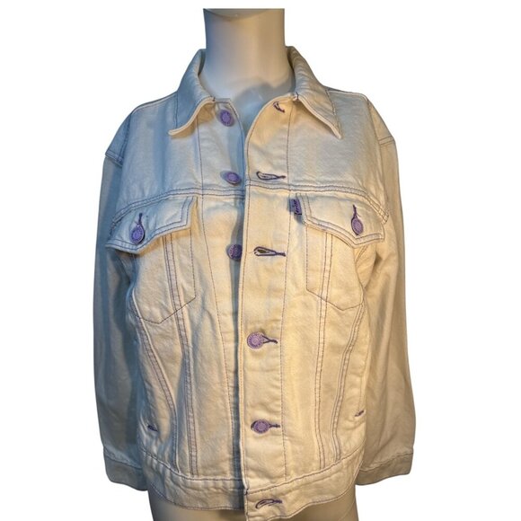 Levis x Deepika Padukone Colab White Denim Jacket with Purple Accents NWT - Picture 1 of 10